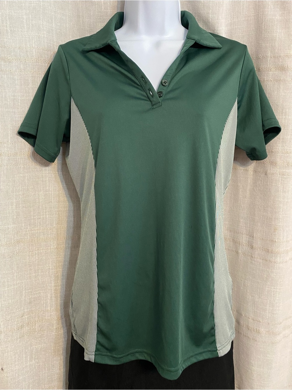 Antigua Sportswear Womens Small S Green Striped Side Panel Golf Polo Shirt